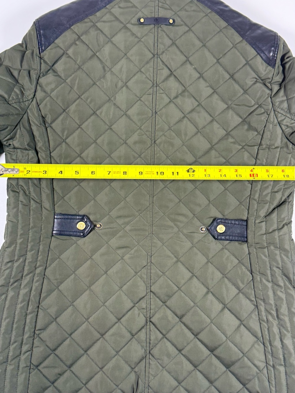 Ralph Lauren Quilted Olive Green Puffer with Black Trim - Picture 10 of 11